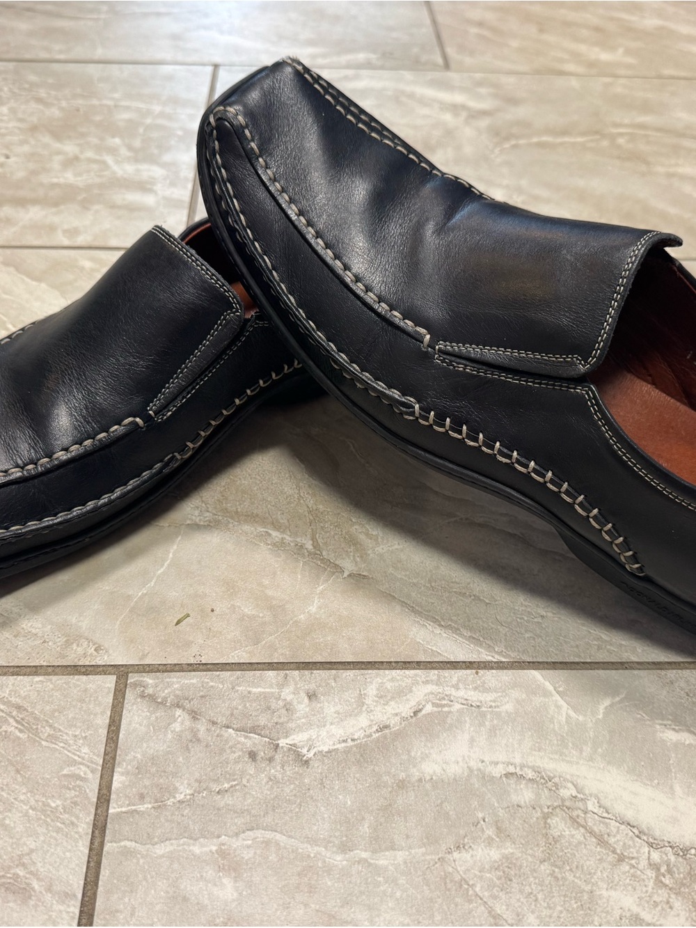 Donald J. Pliner Black Leather Slip-On Loafers with Contrast Stitching